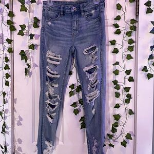 American Eagle distressed blue jeans.